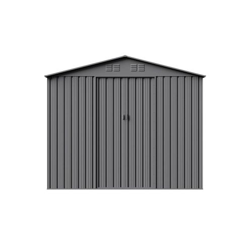 Domek narzędziowy metalowy NORDVIC Magni 283x251 cm + przesuwne Drzwi 182 cm, Ocynkowany, Dwuspadowy Dach, Wentylacja, Light Grey